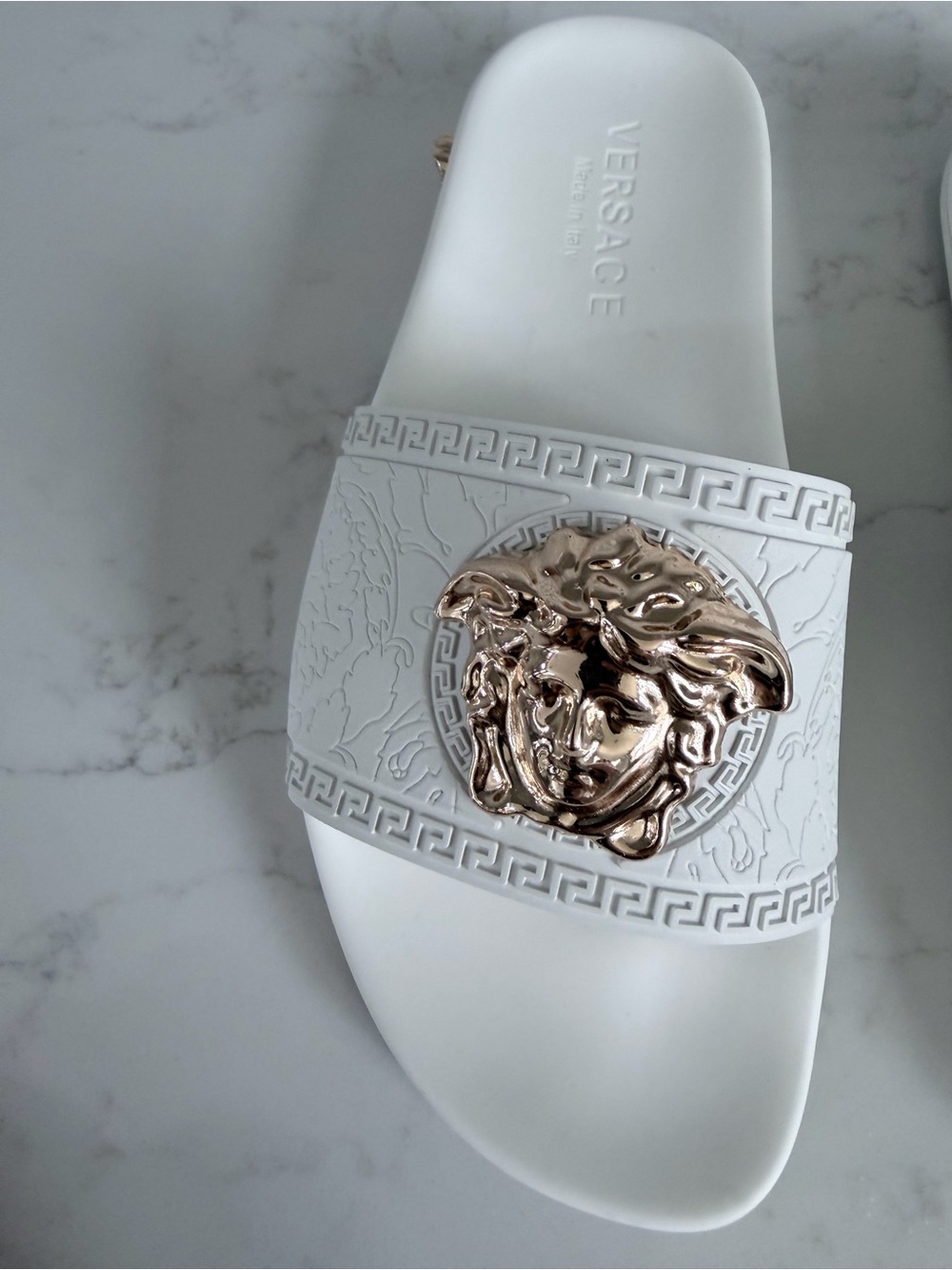 Versace White Slides with Gold Medusa Plaques size 11 - Picture 2 of 16